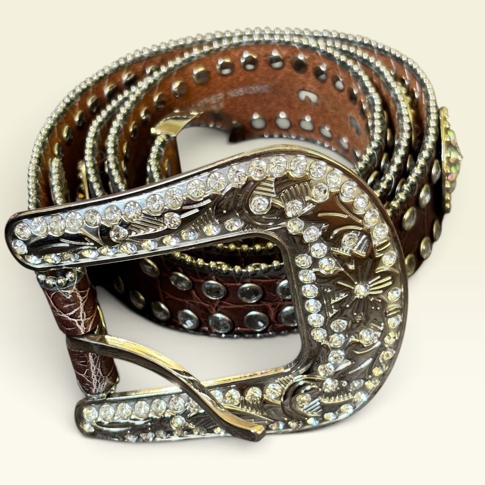 Blazin Roxx Womens Brown Croc Rhinestone Western Belt Crystal Concho M N3512002